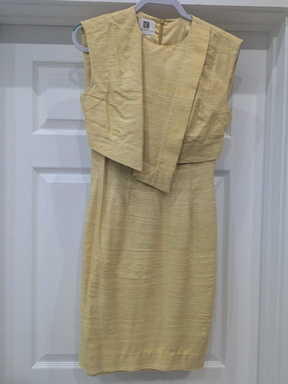 Vicky and Lucas Yellow Sheath Dress with Layered Overlay | Size S